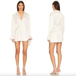 MAJORELLE Maritza Shirt Dress in Ivory Satin Mini Small NWOT Womens